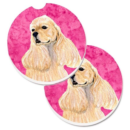 Carolines Treasures Pink Buff Cocker Spaniel Set of 2 Cup Holder Car Coaster SS4798-PKCARC